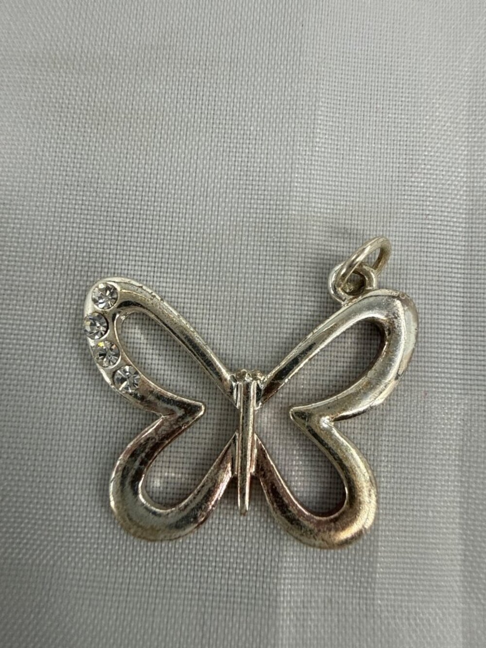Y2K Silver Tone Butterfly Charm Pendant Coquette Chunky Pave Crystal